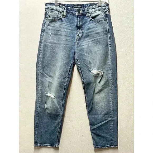 VIGOSS Jeans Women’s‎ Sz 28x25 Friday Taper Boyfriend High Rise Distressed Denim - Picture 1 of 9